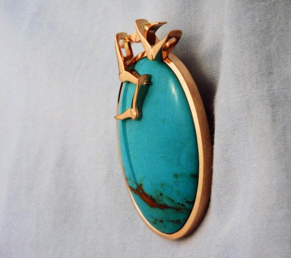 Turquoise in 14 k. Gold, Pin / Pendant