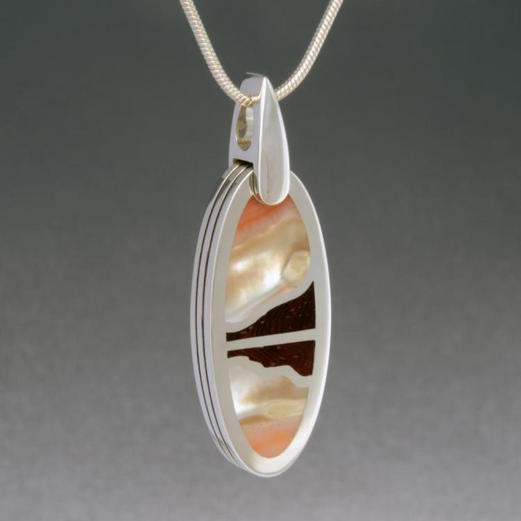 Abalone Shell and Campeche Wood Inlay “Sunset” Pendant