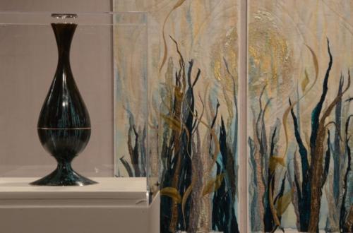 "Grasses Vase" by Wesley Harris and "Echoes from Beyond Within" by Hilary Rice