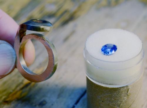 Ring shank is aligned and soldered, the finger size established, and the area under the stone is shaped.