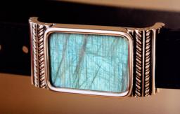 Aqua-blue Labradorite Belt Buckle