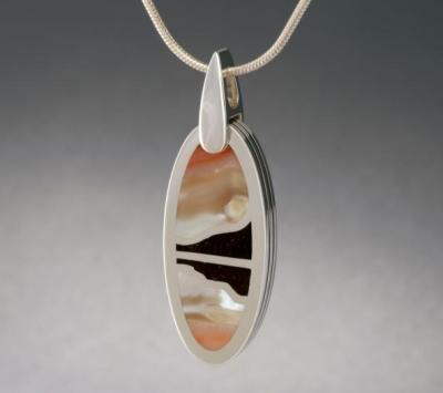 Abalone Shell and Campeche Wood Inlay “Sunset” Pendant