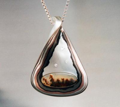 Mokume with Plume jasper and Diamonds