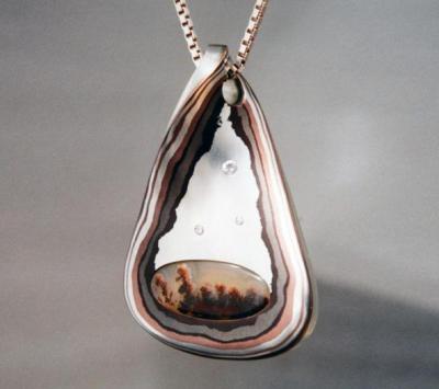 Mokume with Plume jasper and Diamonds